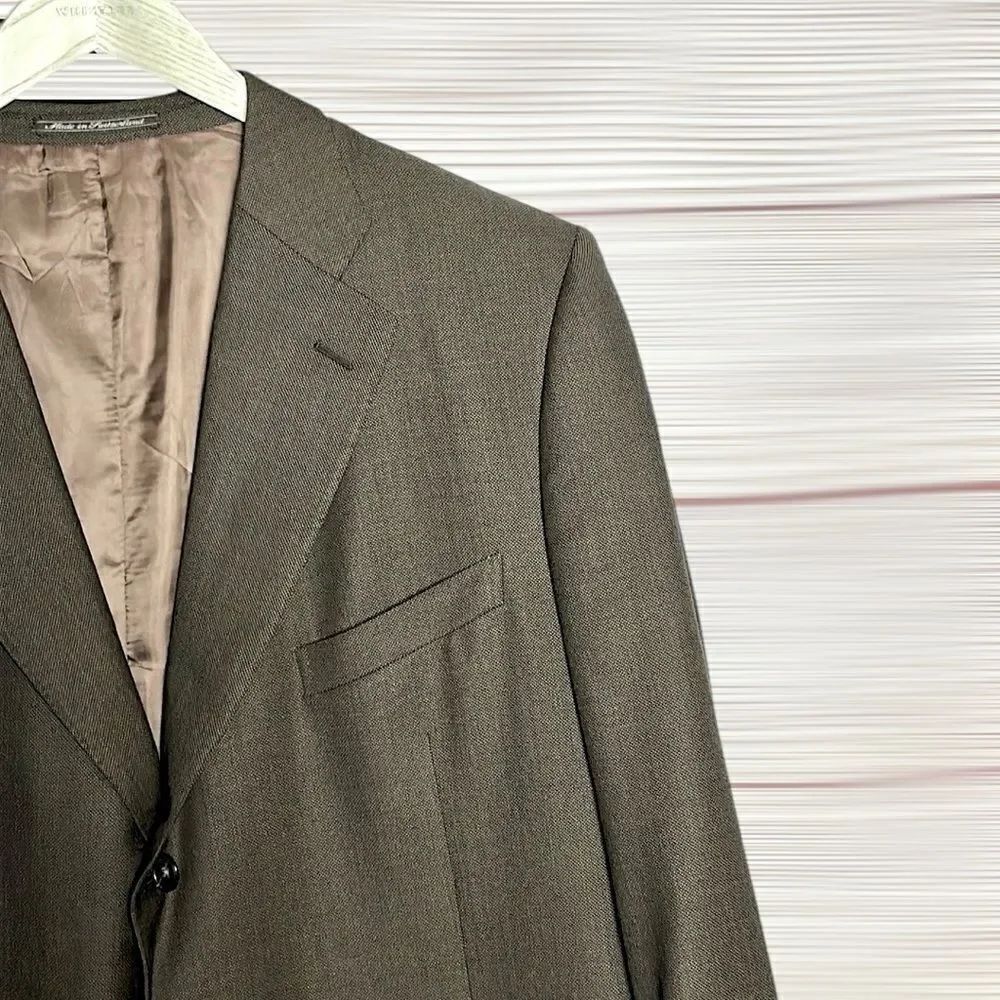 Ermenegildo Zegna Switzerland Wool Suit Jacket Blazer Taupe Brown 46L